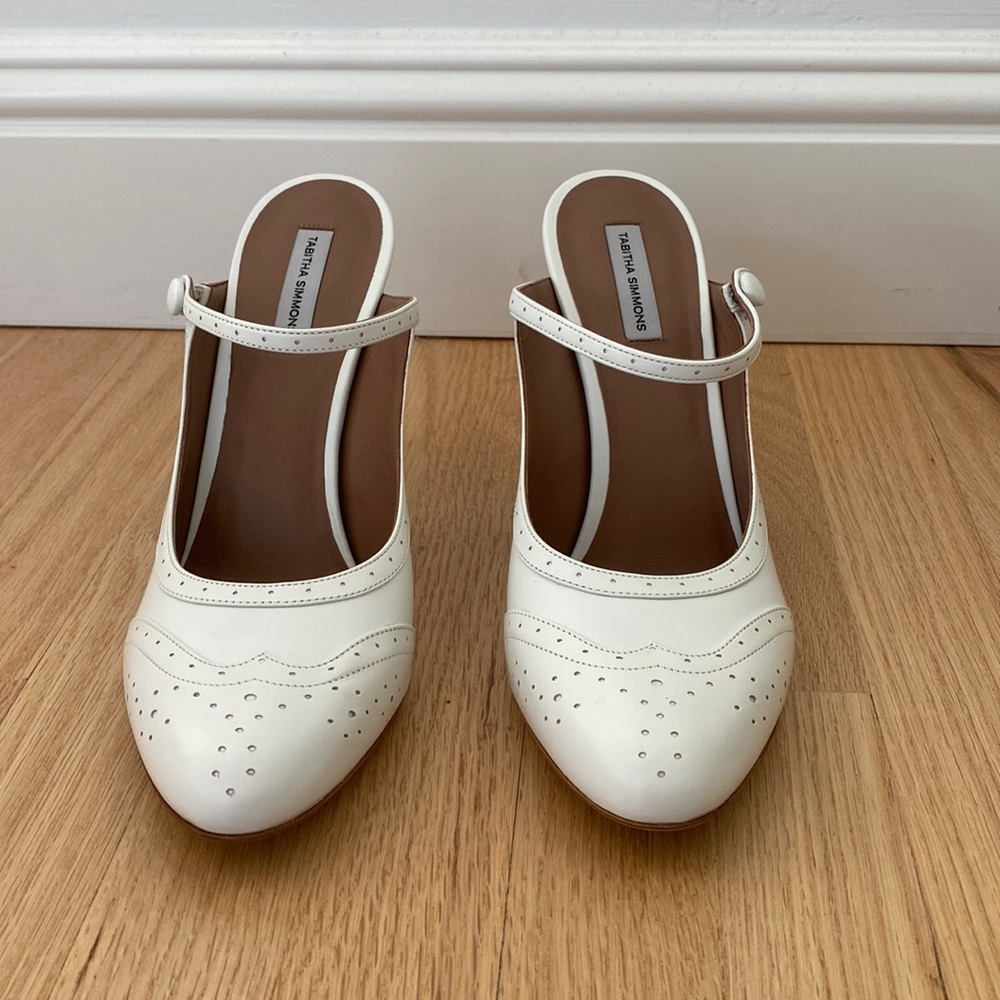 tabitha simmons white mule heel
